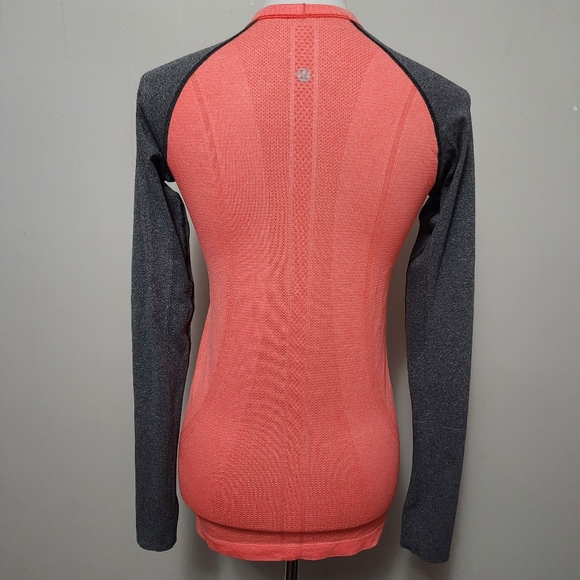 Lululemon Run Swiftly salmon charcoal contrast seamless long sleeve tee size 6 - Picture 6 of 7